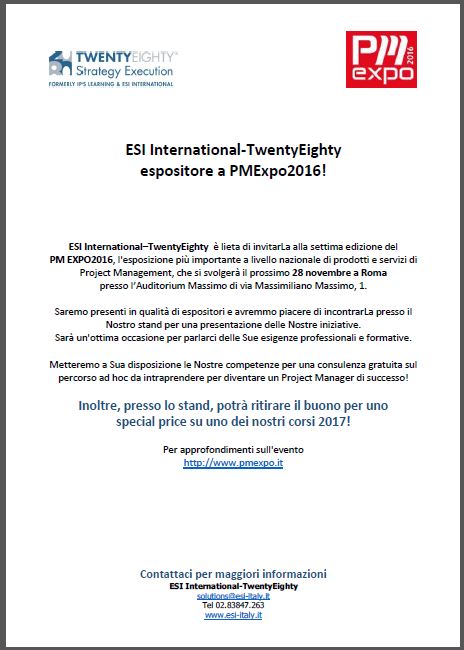 ESI International-TwentyEighty espositore a PMExpo 2016!